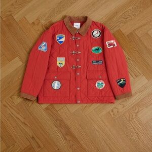 Red Quilted Jacket with Patches